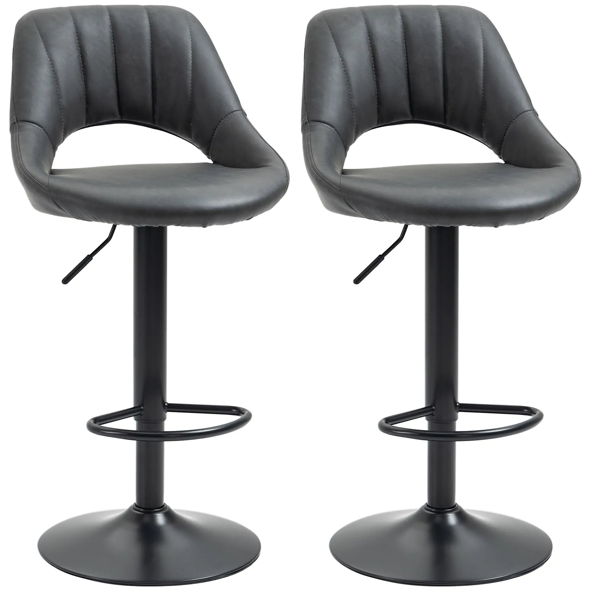 Bar Stools Set of 2, Swivel Counter Height Barstools with Back, Adjustable PU Leather Bar Chairs, Modern Armless Kitchen Island Stool, Dark Grey