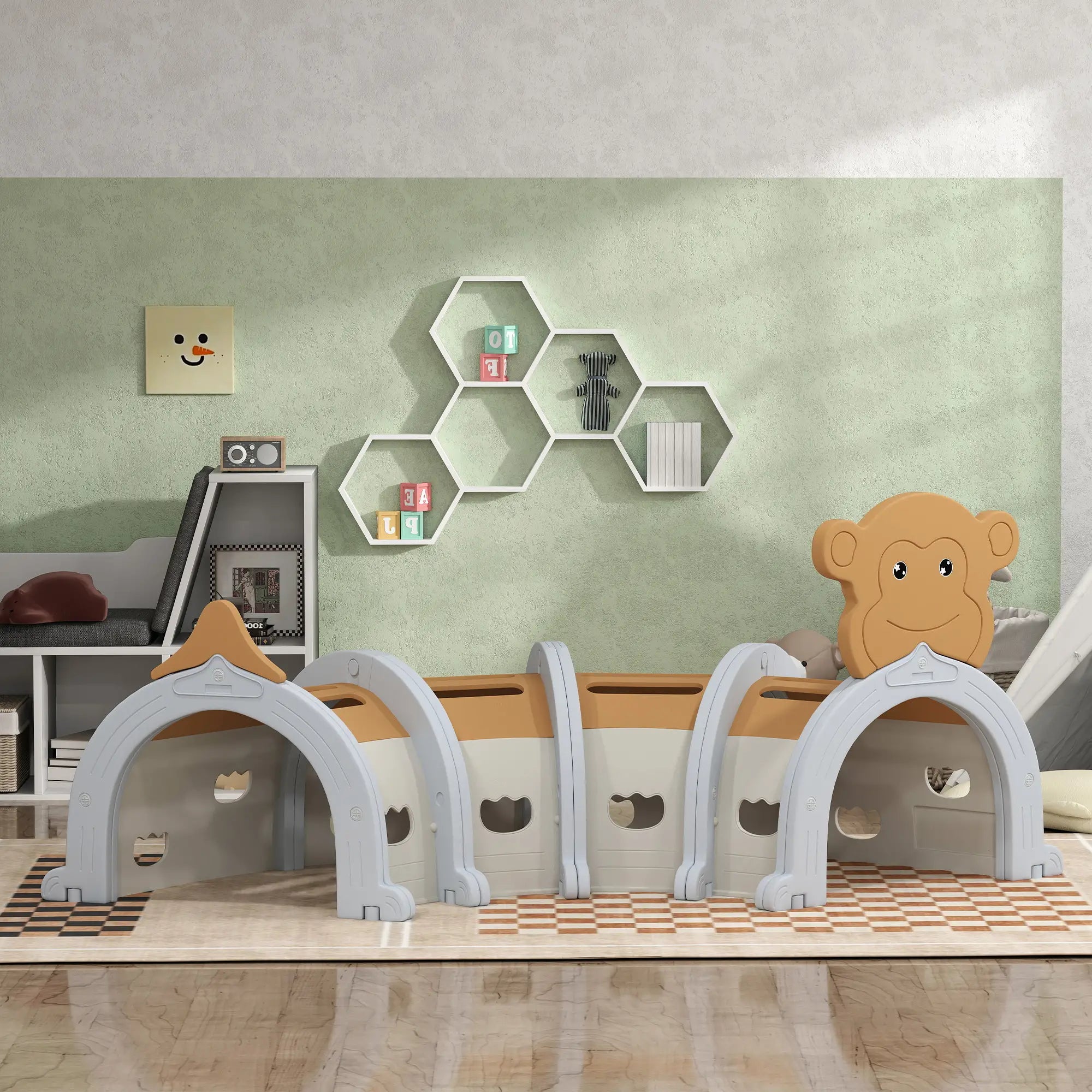 Monkey Design Kids Play Tunnel for Crawl and Climb, for 3-6 Years, Brown
