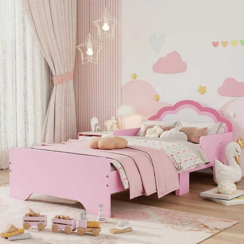 Toddler Bed Frame, Princess Bed for Kids, Cloud-Design, 143 x 74 x 55cm - Pink