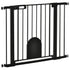 Dog Gate with Cat Flap Pet Safety Gate Barrier, Stair Pressure Fit, Auto Close, Double Locking, for Doorways, Hallways, 75-103 cm Black