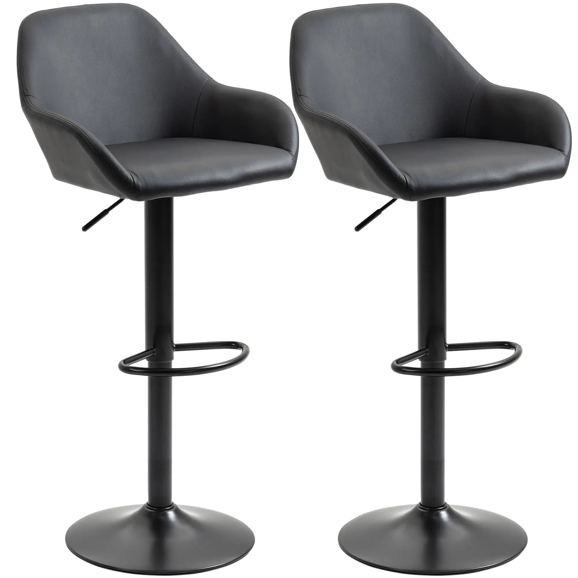 Bar Stools Set of 2, Height Adjustable Swivel Barstools, PU Leather Kitchen Stools with Backs, Armrests and Footrest for Home, Counter and Dining Room, Black Bargain Clearance Centre