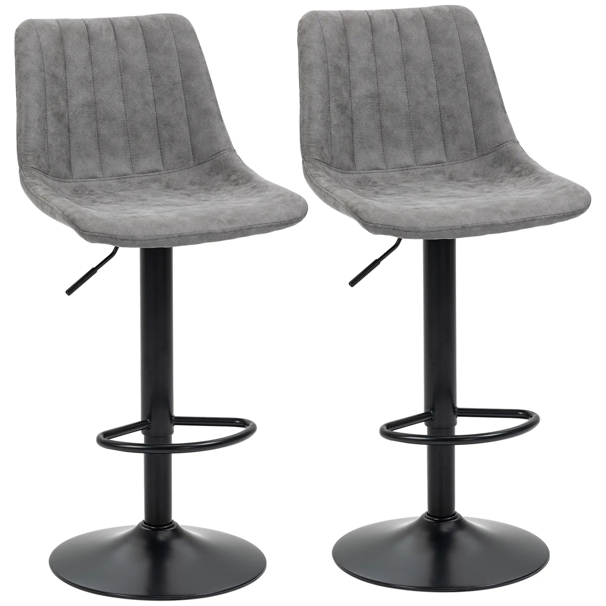 Bar Stools Set of 2, Swivel Counter Height Barstools with Back, Adjustable Bar Chairs, Breakfast Dining Stools for Kitchen Island Counter with Adjustable Steel Footrest & Base, Grey