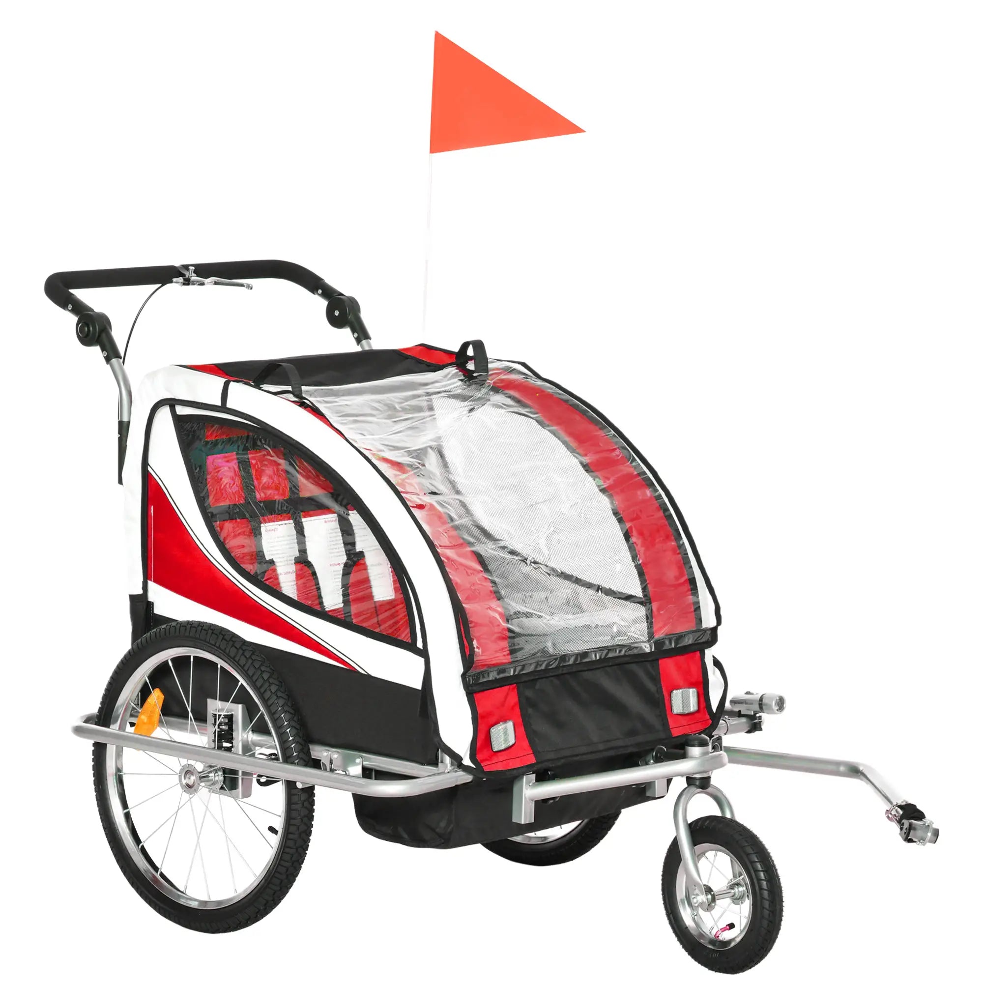 Baby Bike Trailer, Child Bicycle Trailer with 5 Point Harness, Steel Frame, Reflectors, Safety Flag, Hitch Coupler, Red