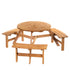 6 Seater Wooden Picnic Table and Garden Benches Set, Round Garden Dining Set with 3 Benches and Umbrella Hole Outdoor Garden Park, Brownish Red