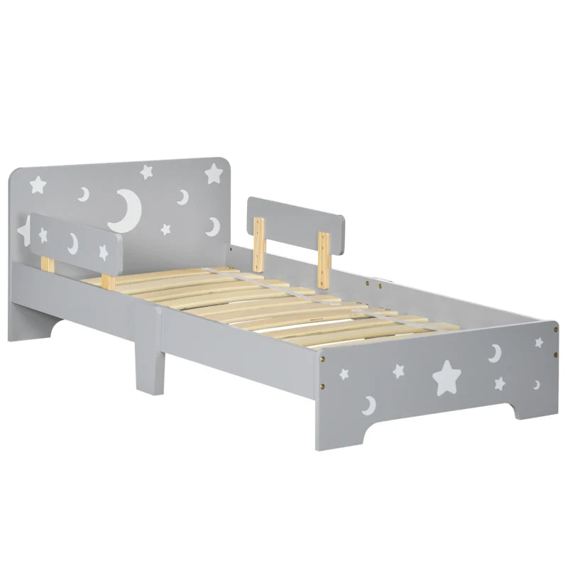 Kids Toddler Bed, with Star and Moon Patterns, Side Rails, for Ages 3-6 Years - Grey
