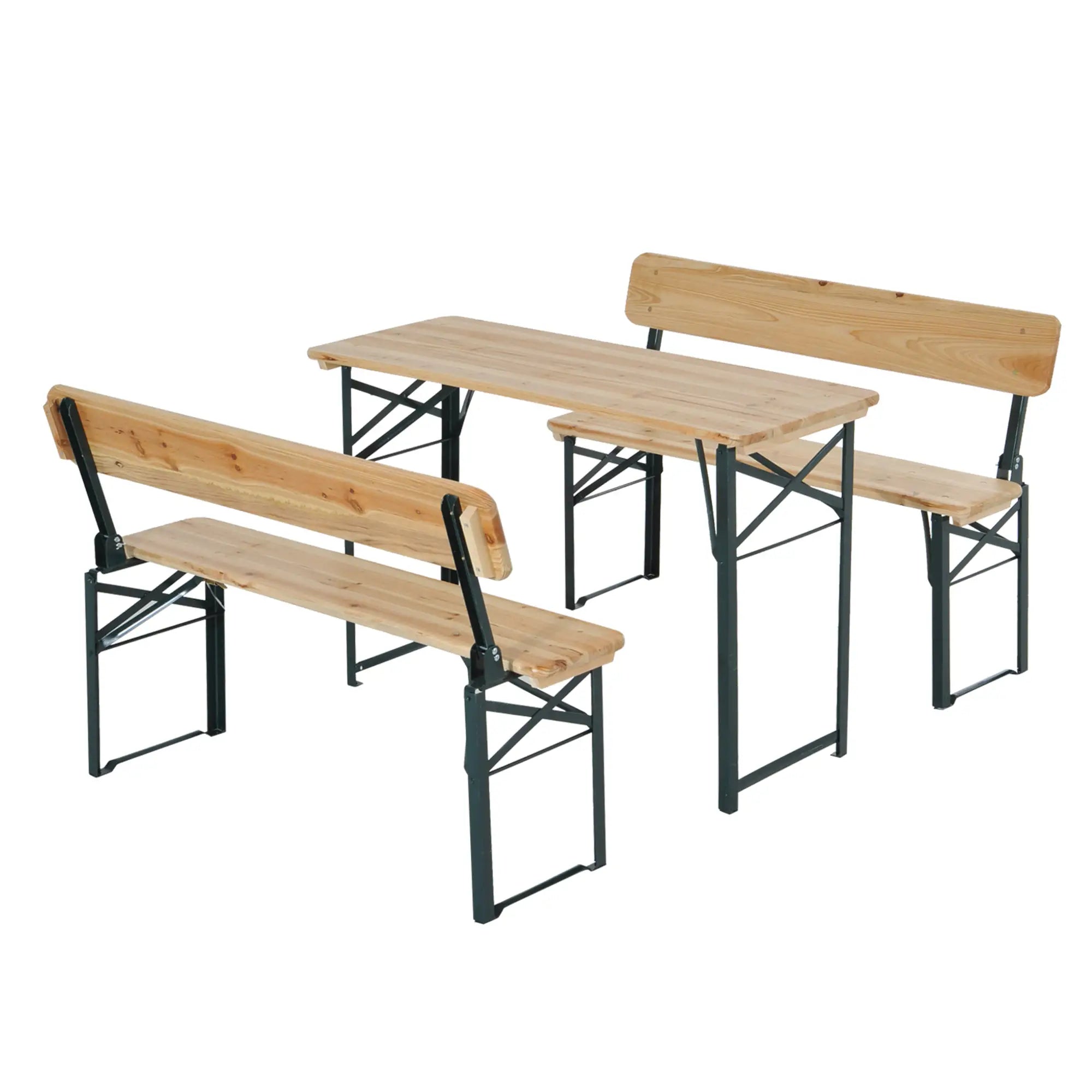 Portable Folding Camping Picnic Trestle Beer Table and 2 Bench Set Wooden Garden Furniture Patio Dining Party BBQ Chairs Stools