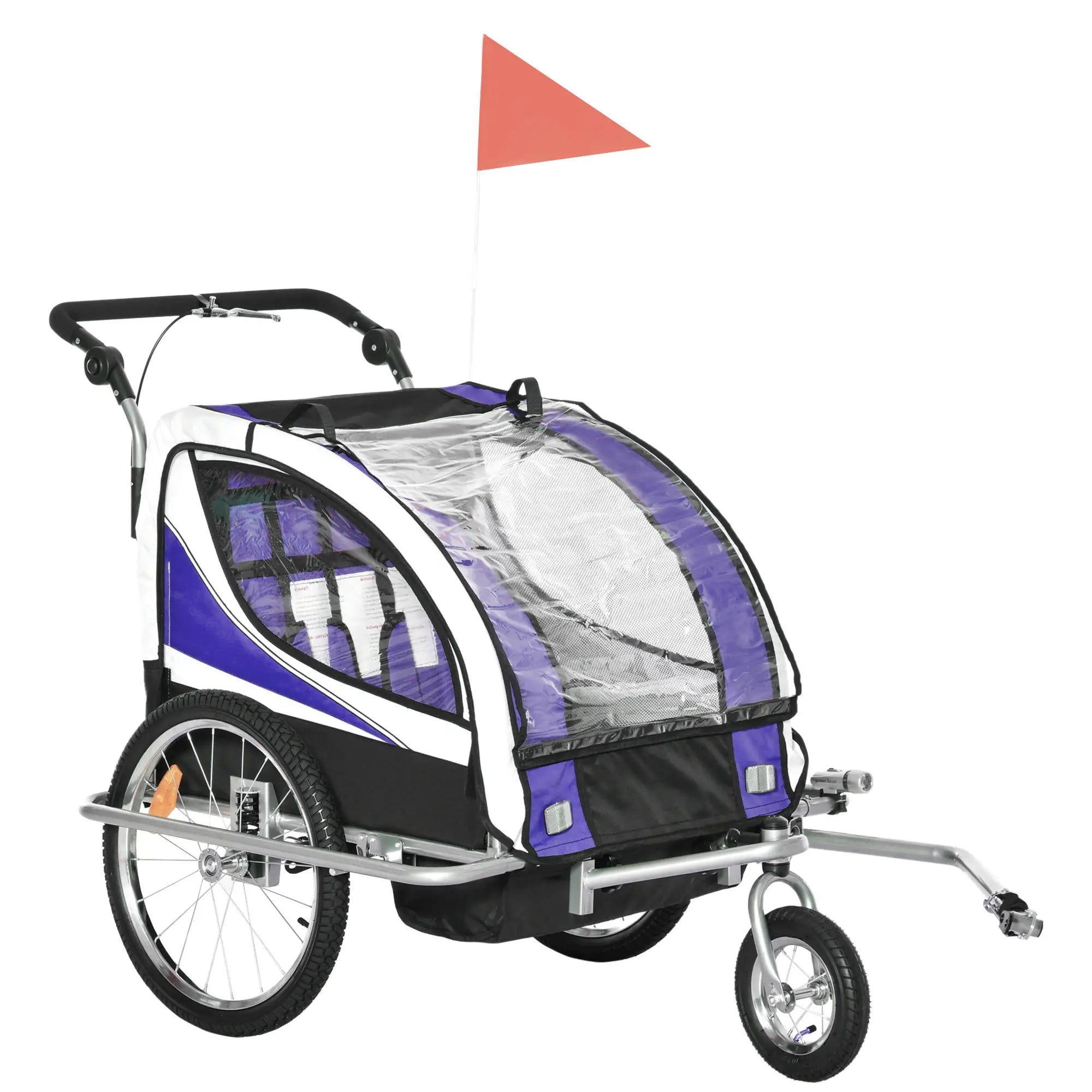 Baby Bike Trailer, Child Bicycle Trailer with 5 Point Harness, Steel Frame, Reflectors, Safety Flag, Hitch Coupler, Purple