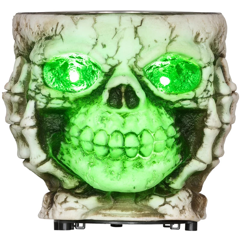5.5" Skeleton Candy Bowl Outdoor Halloween Decoration, Halloween Prop with Sound Activated, Light Up Eyes, Sound Effects for Haunted House