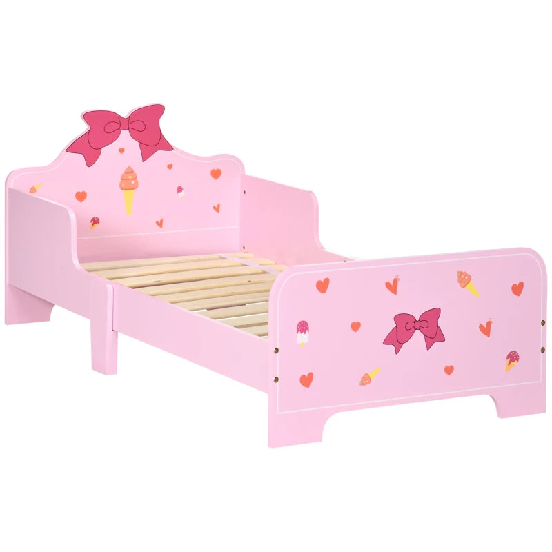 Princess-Themed Kids Toddler Bed w/ Cute Patterns, Safety Rails, for Ages 3-6 Years - Pink