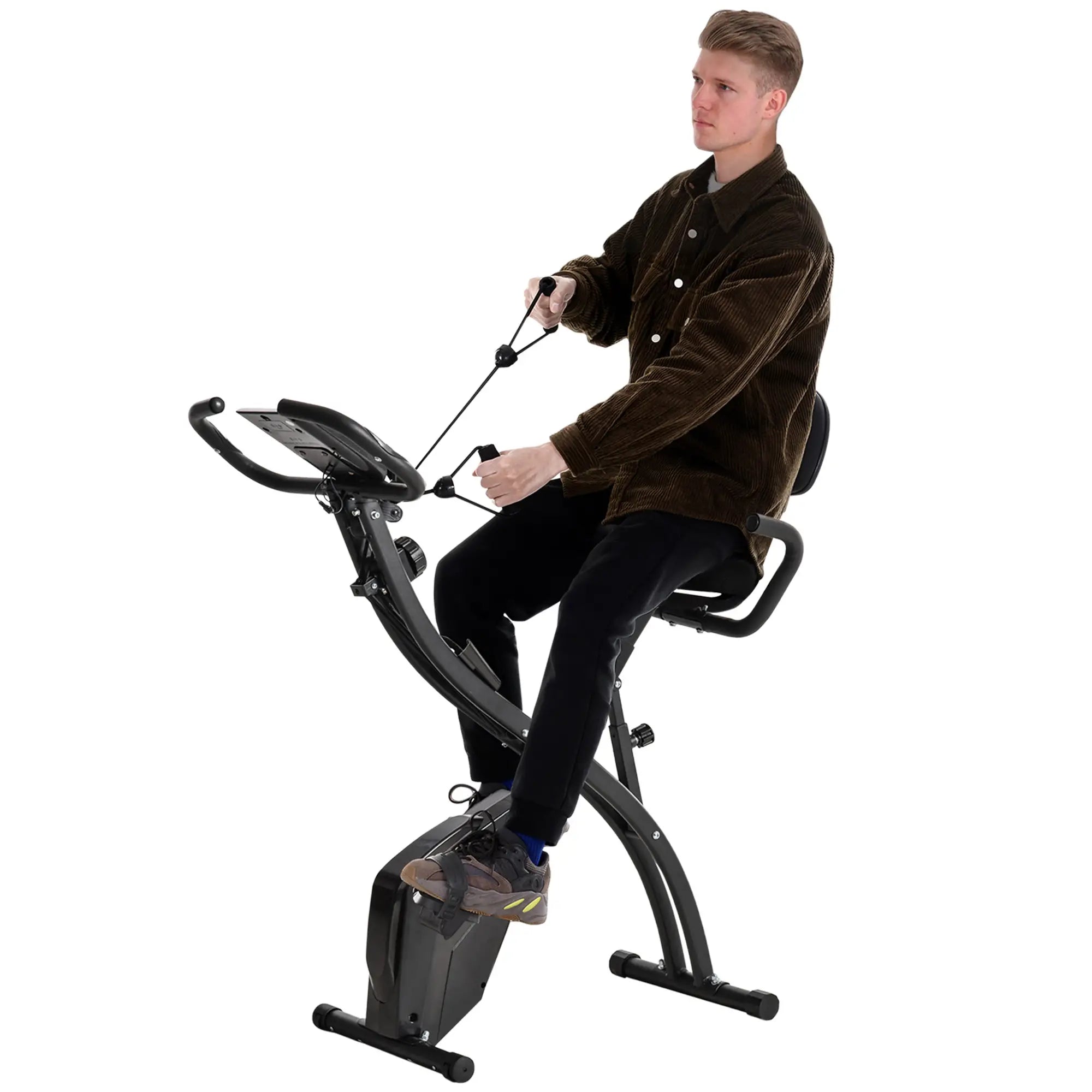 2-in-1 Folding Exercise Bike with 8-Level Magnetic Resistance, Arm Resistance Band, Pulse Sensor, Black