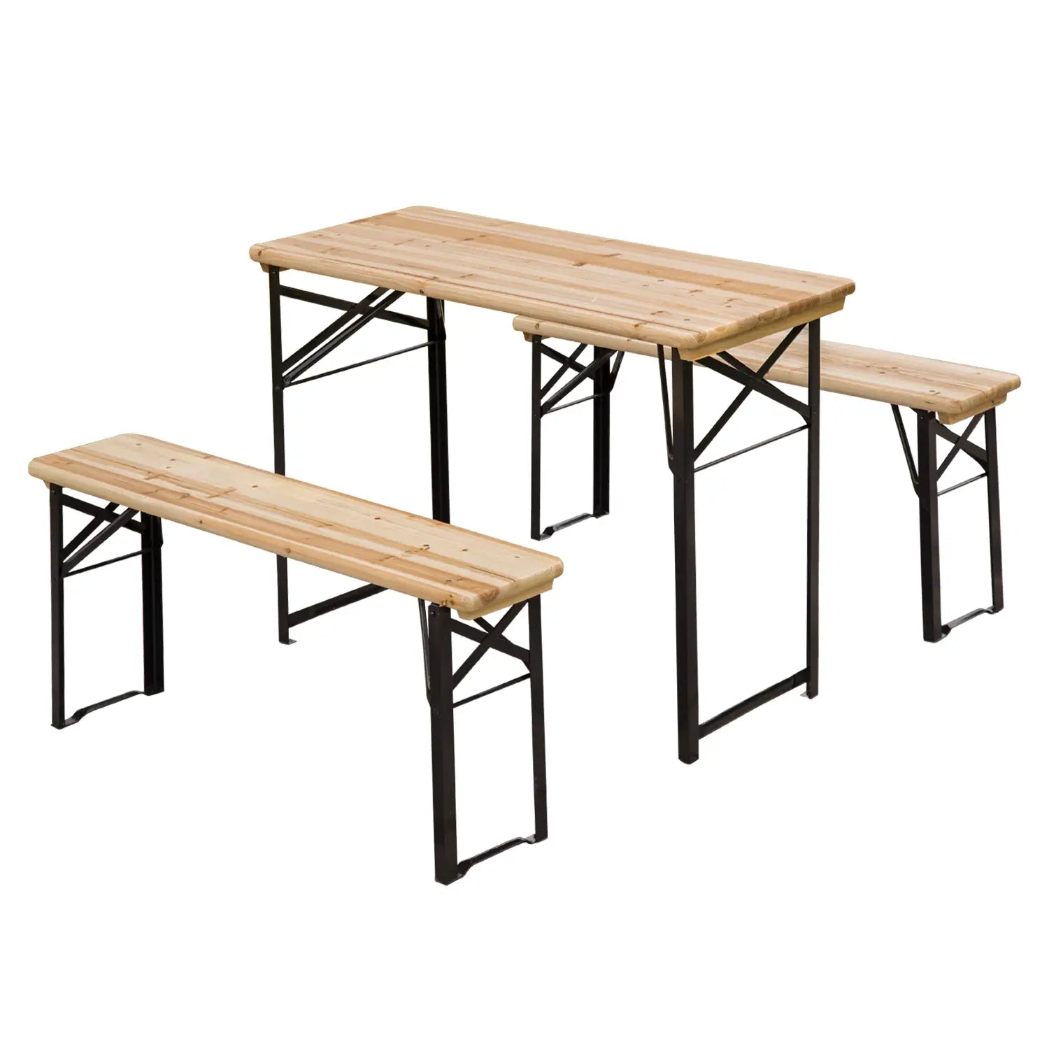 Portable Folding Camping Picnic Trestle Beer Table and Bench Set Garden BBQ Chairs Stools Wooden Wood (120cm(L) x 25cm(W) x 46cm(H))