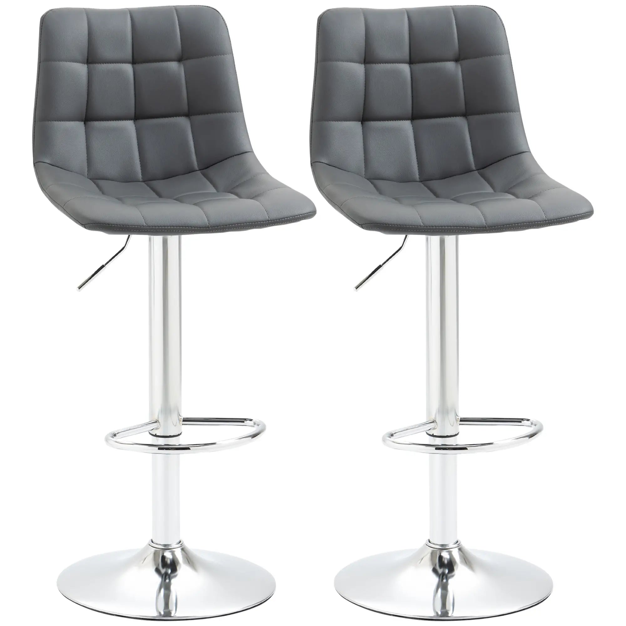 Adjustable Bar Stools Set of 2, Swivel PU Leather Upholstered Barstools with Tufted Seat and Back, Breakfast Bar Chairs for Kitchen Counter, Grey Bargain Clearance Centre
