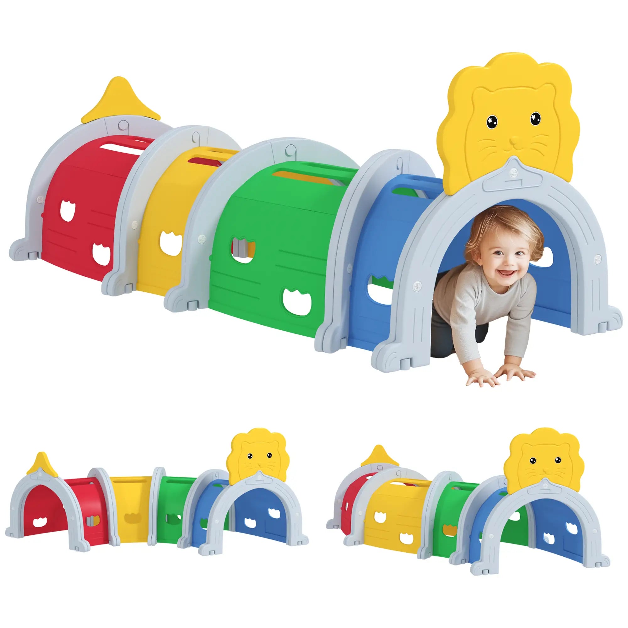 Kids Play Tunnel for 3-6 Years Crawl and Climb, Lion Design, Indoor & Outdoor