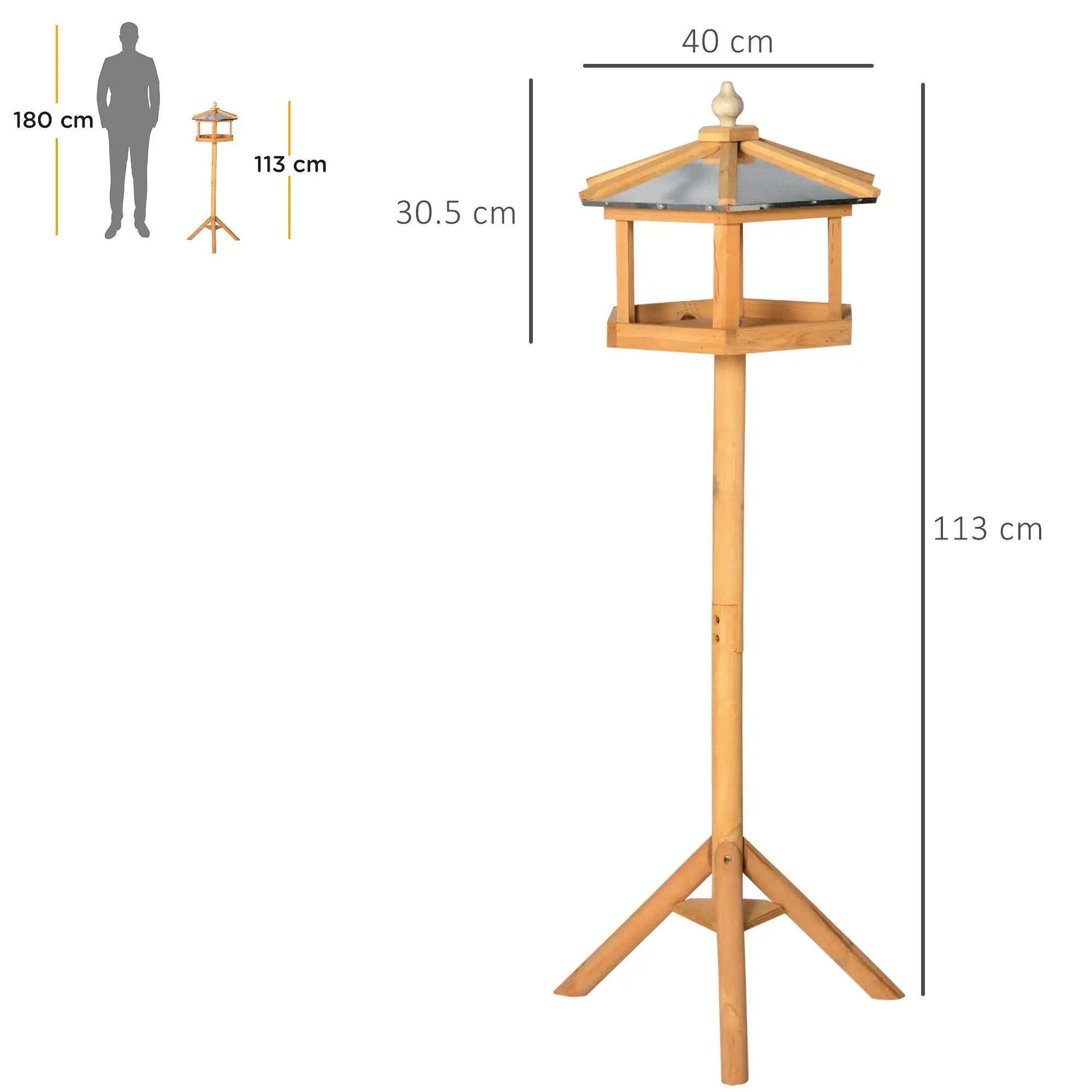 Wooden Bird Table Free Standing Feeder Garden Sheltered Feeding Station Parrot Stand Birdhouse Φ40x113cm