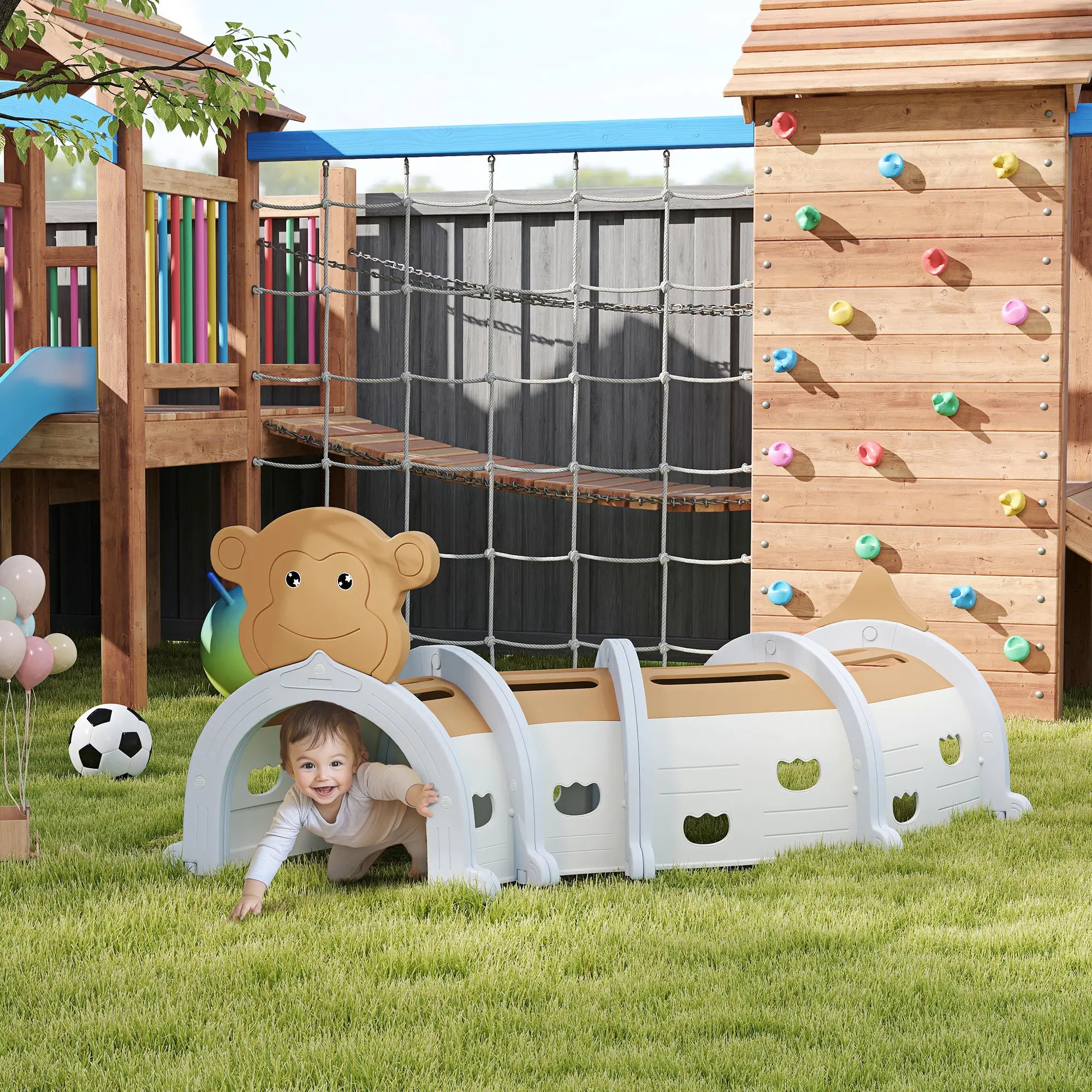 Monkey Design Kids Play Tunnel for Crawl and Climb, for 3-6 Years, Brown