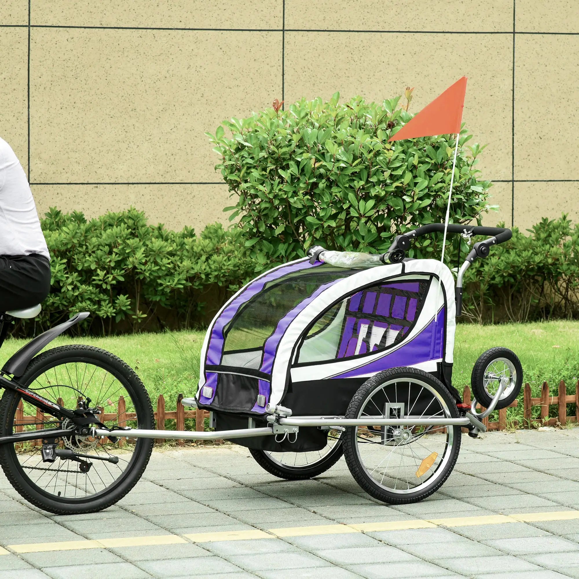 Baby Bike Trailer, Child Bicycle Trailer with 5 Point Harness, Steel Frame, Reflectors, Safety Flag, Hitch Coupler, Purple