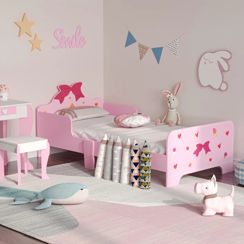 Princess-Themed Kids Toddler Bed w/ Cute Patterns, Safety Rails, for Ages 3-6 Years - Pink