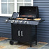 4+1 Burner Gas BBQ Grill, Outdoor Barbecue Trolley with Wheels, Warming Rack, Side Shelves, Cabinet, Thermometer for Garden, Party, Camping, 125 L x 51 W x 100 H cm, Black