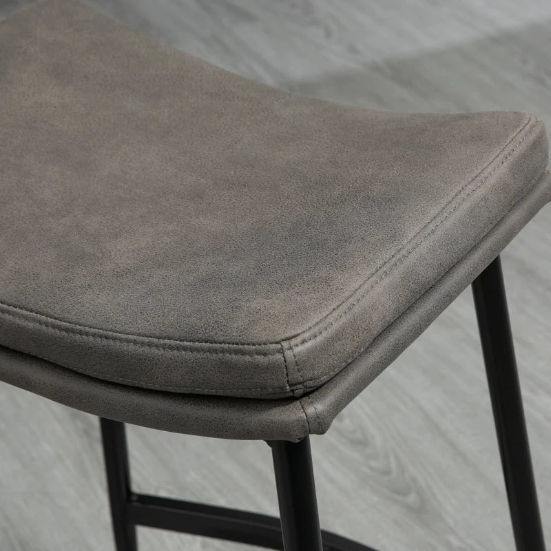 Breakfast Bar Stools Set of 2, Microfibre Upholstered Barstools, Industrial Bar Chairs with Curved Seat and Steel Frame for Dining Room, Kitchen, Grey