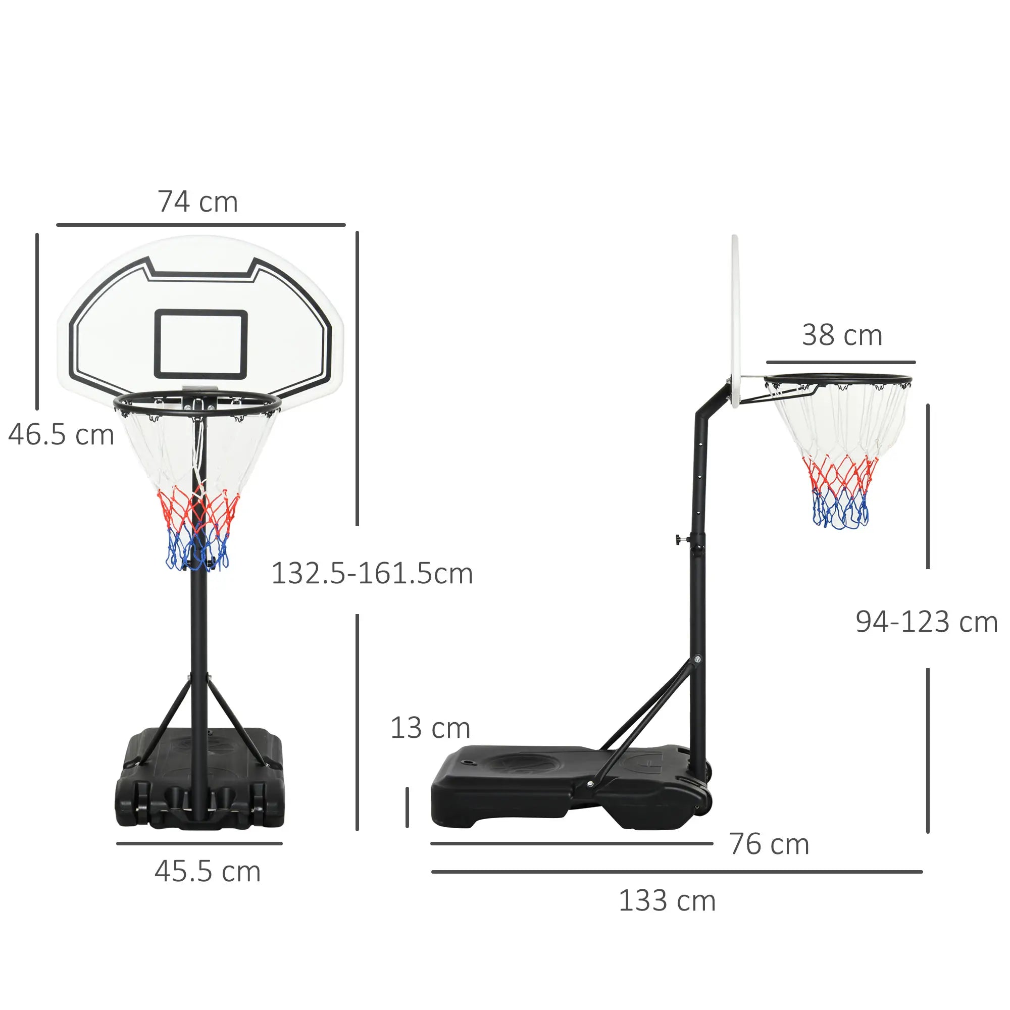 Portable Basketball Stand 94-123cm Basket Height Adjustable Hoop For Adults Suitable for Pool Side