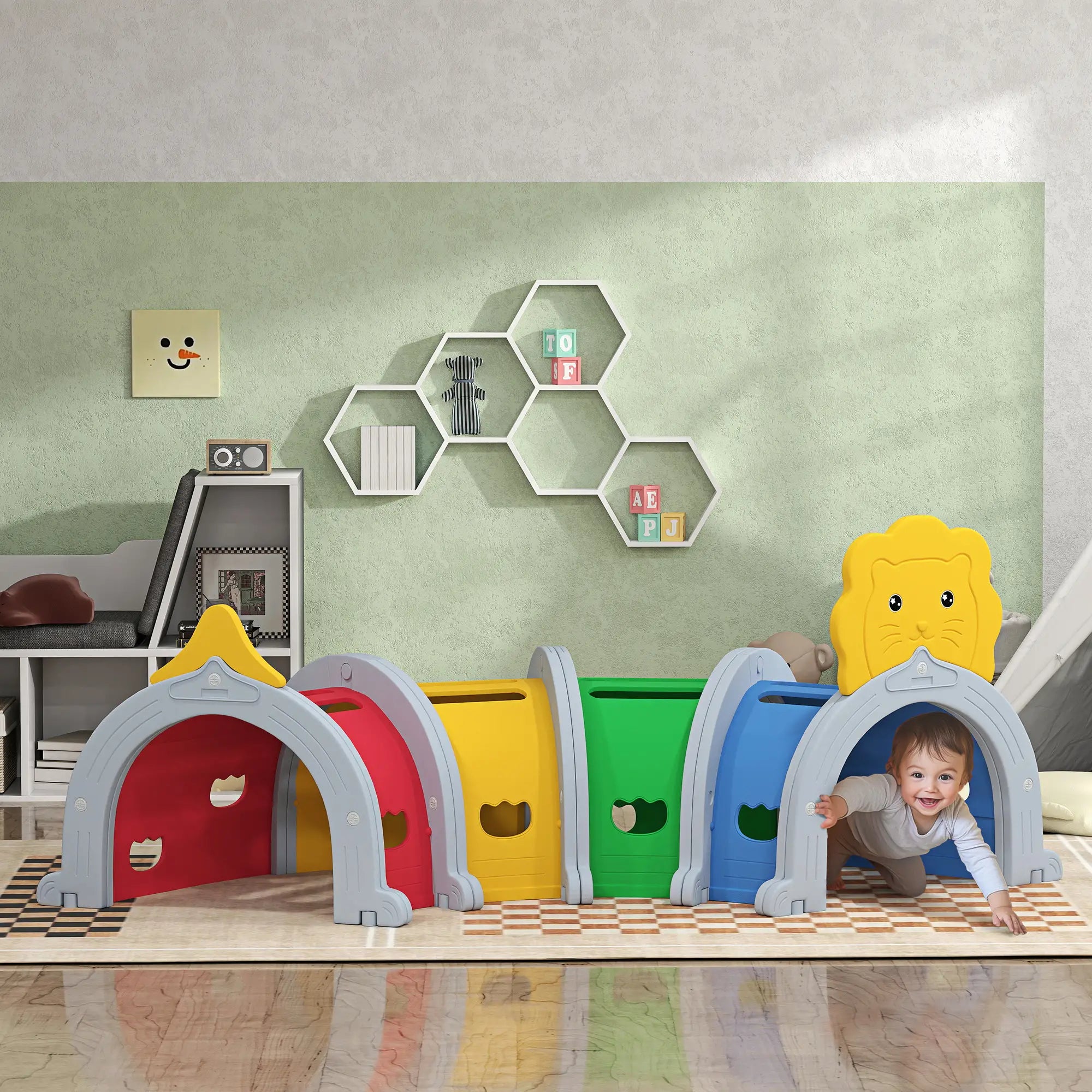 Kids Play Tunnel for 3-6 Years Crawl and Climb, Lion Design, Indoor & Outdoor