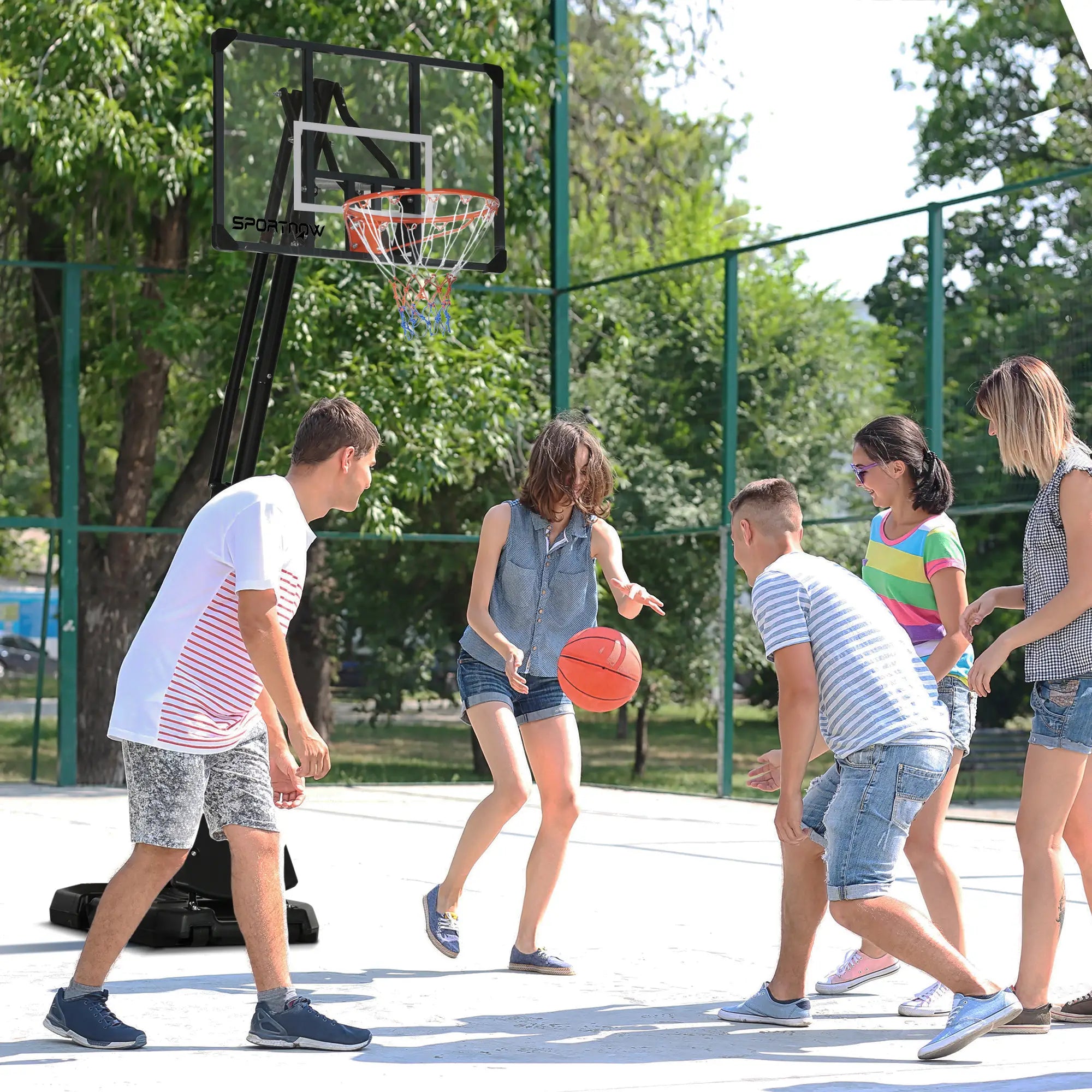 2.4-2.9m Adjustable Basketball Hoop and Stand with Weighted Base, Portable on Wheels, Black