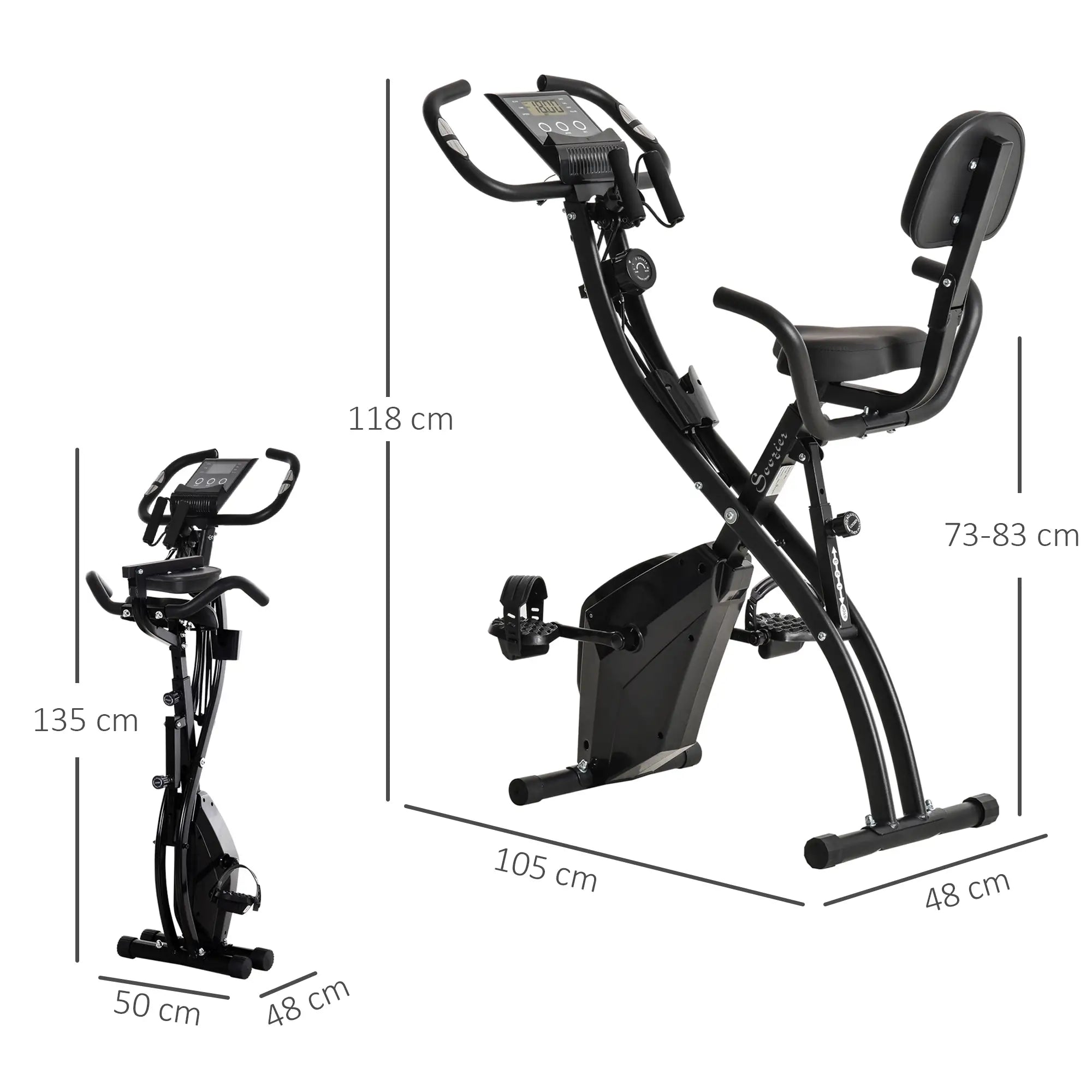 2-in-1 Folding Exercise Bike with 8-Level Magnetic Resistance, Arm Resistance Band, Pulse Sensor, Black