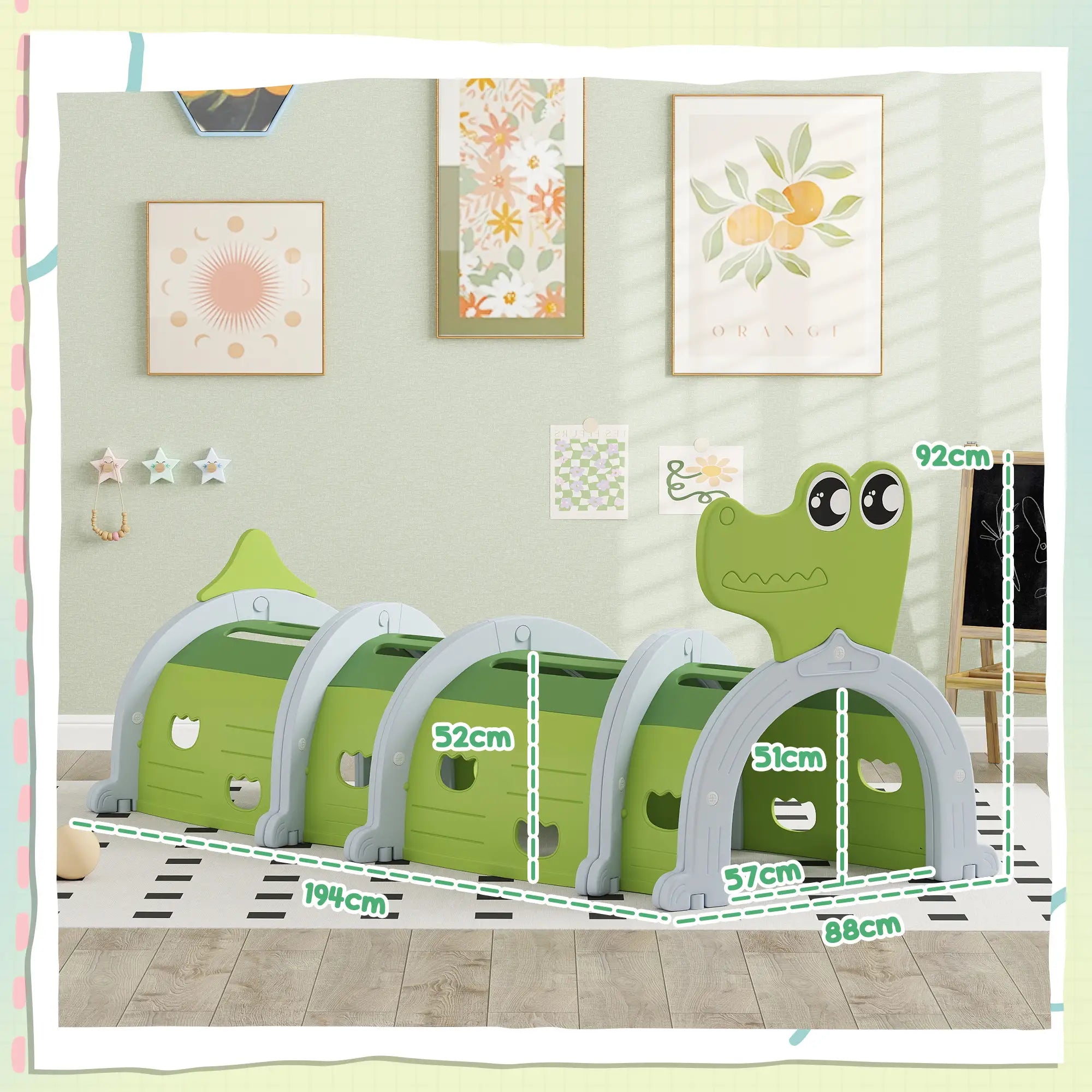 Crocodile Design Kids Play Tunnel for Ages 3-6 Crawl and Climb