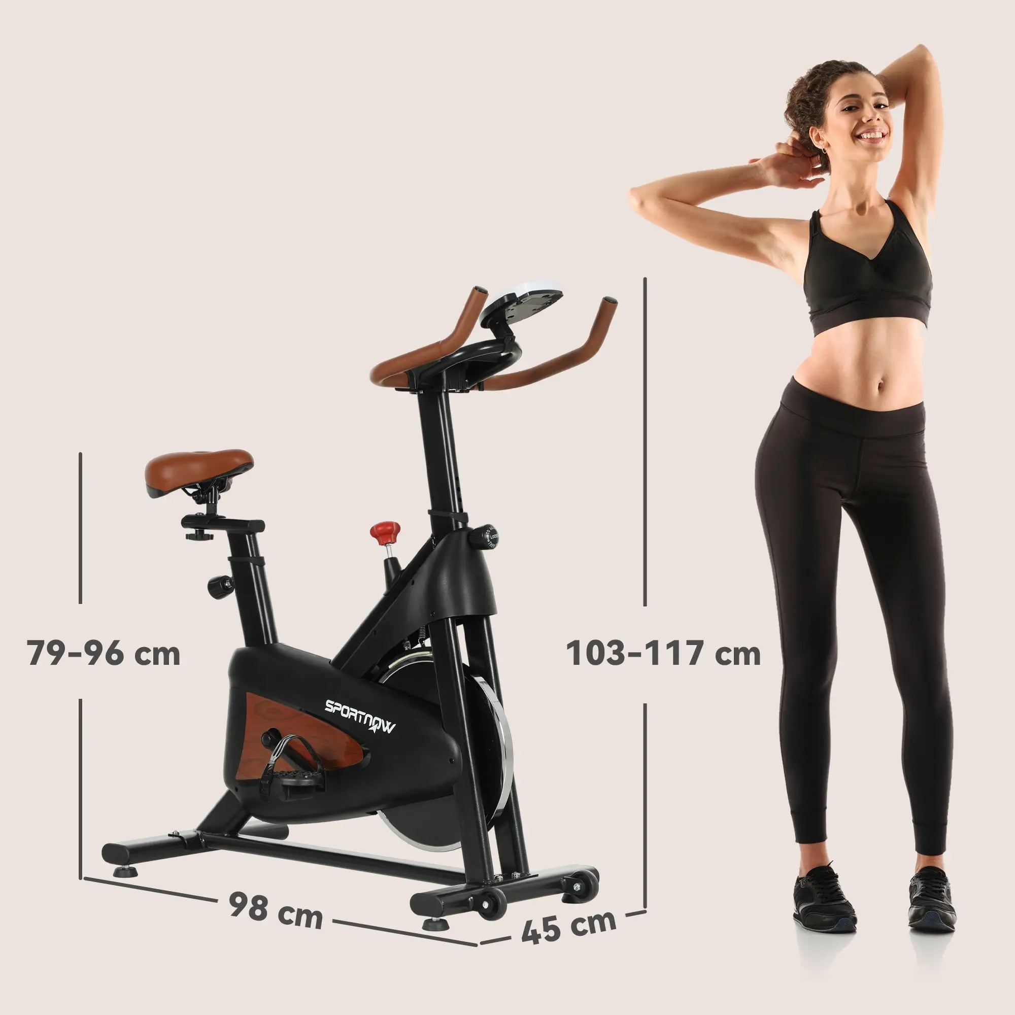 Indoor Exercise Bike, Quiet Stationary Bike, Stylish Cycling Machine with Adjustable Seat and Resistance, LCD Monitor, Tablet Holder, for Home Gym Cardio Workout, Black