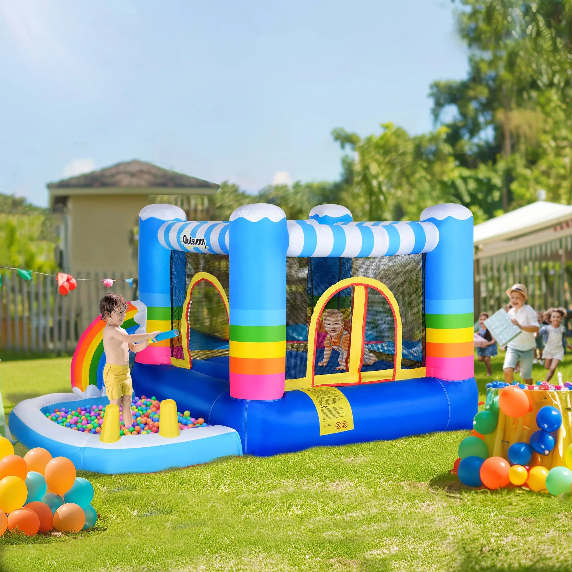 Kids Bounce Castle Inflatable House with Trampoline Pool Climbing Wall with Inflator Carrybag, 2.8 x 1.7 x 1.55m