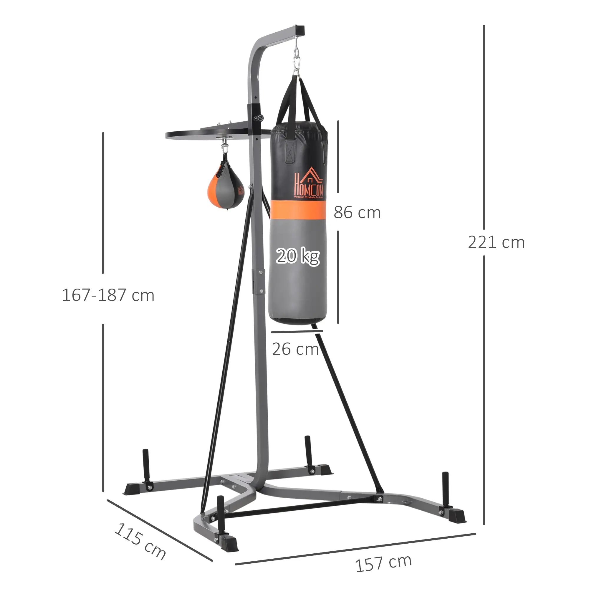 Freestanding Boxing Punch Bag & Speed ball Station, for Home Gym, Grey