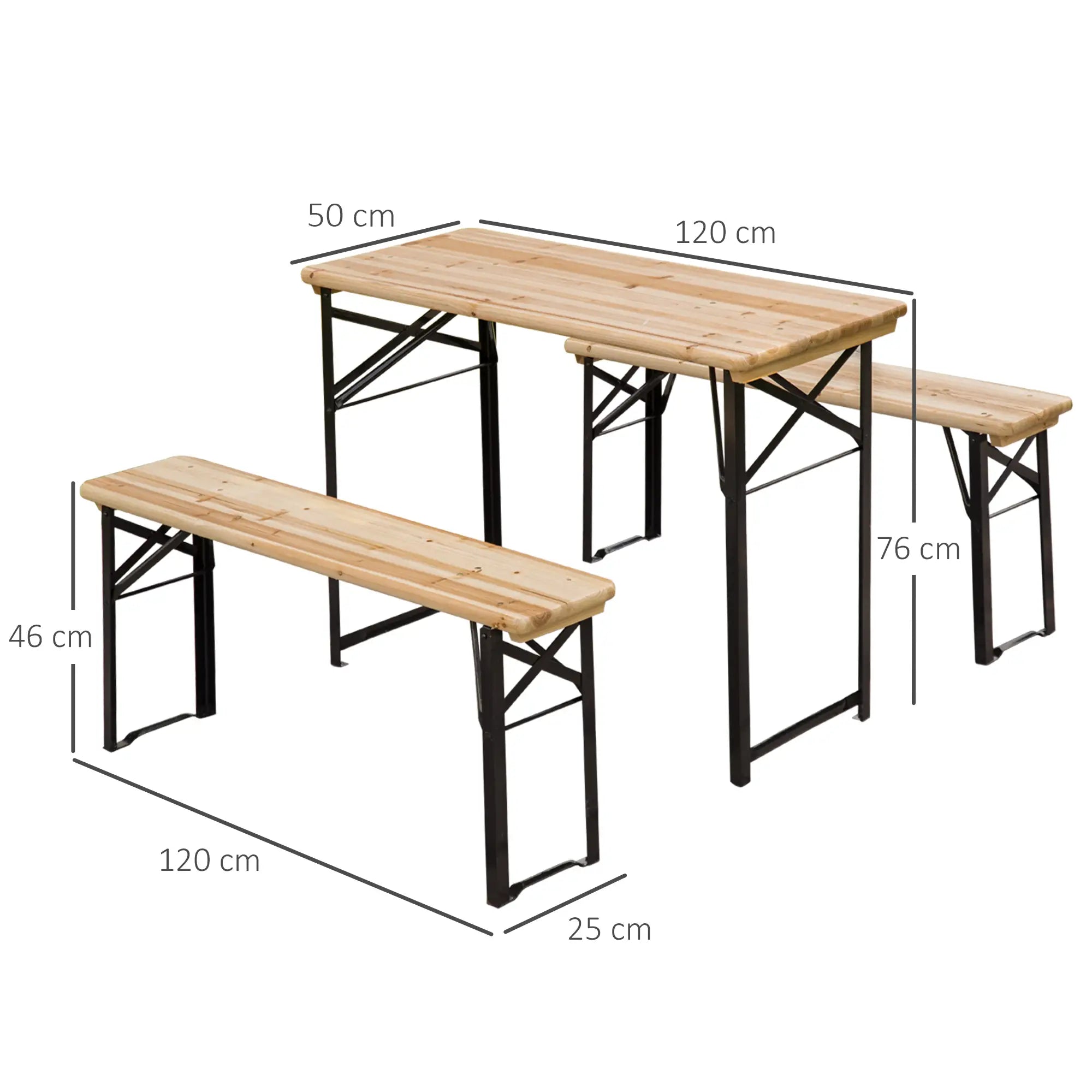 Portable Folding Camping Picnic Trestle Beer Table and Bench Set Garden BBQ Chairs Stools Wooden Wood (120cm(L) x 25cm(W) x 46cm(H))