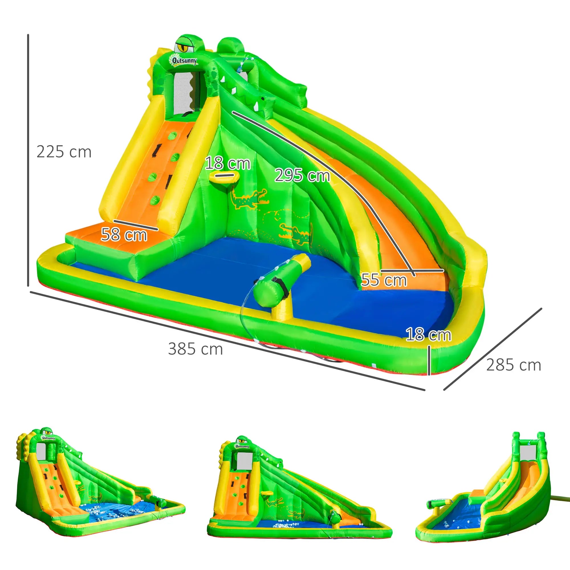 5 in 1 Kids Bouncy Castle Large Crocodile Style Inflatable House Slide Basket Water Pool Gun Climbing Wall with Blower Carrybag for Kids Age 3-8, 3.85 x 2.85 x 2.25m