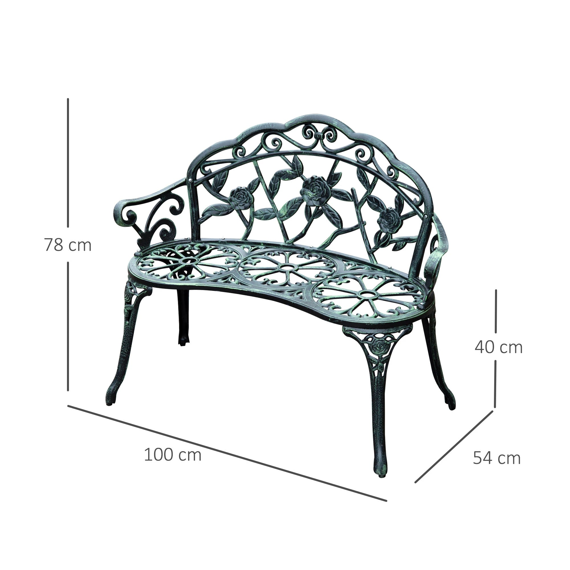 Cast Aluminum Garden Bench-Antique Green