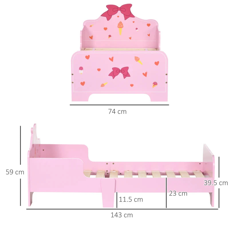 Princess-Themed Kids Toddler Bed w/ Cute Patterns, Safety Rails, for Ages 3-6 Years - Pink