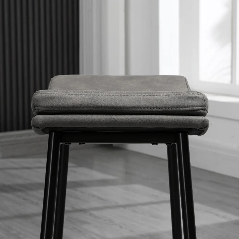 Breakfast Bar Stools Set of 2, Microfibre Upholstered Barstools, Industrial Bar Chairs with Curved Seat and Steel Frame for Dining Room, Kitchen, Grey
