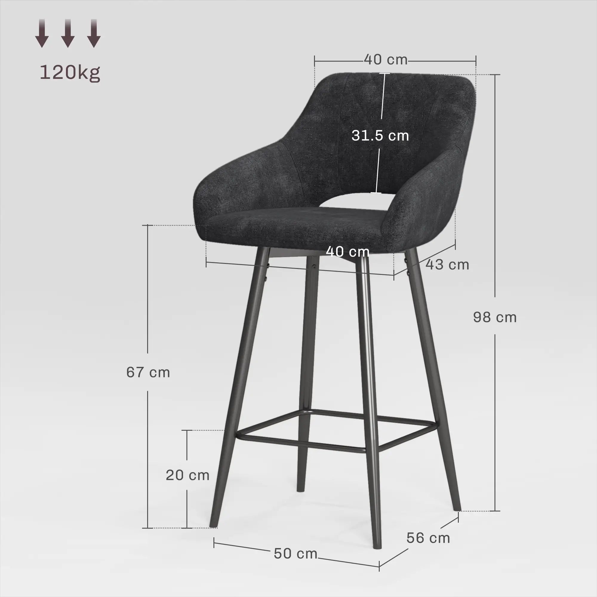 Set of Two Velvet-Feel Bar Stools - Grey