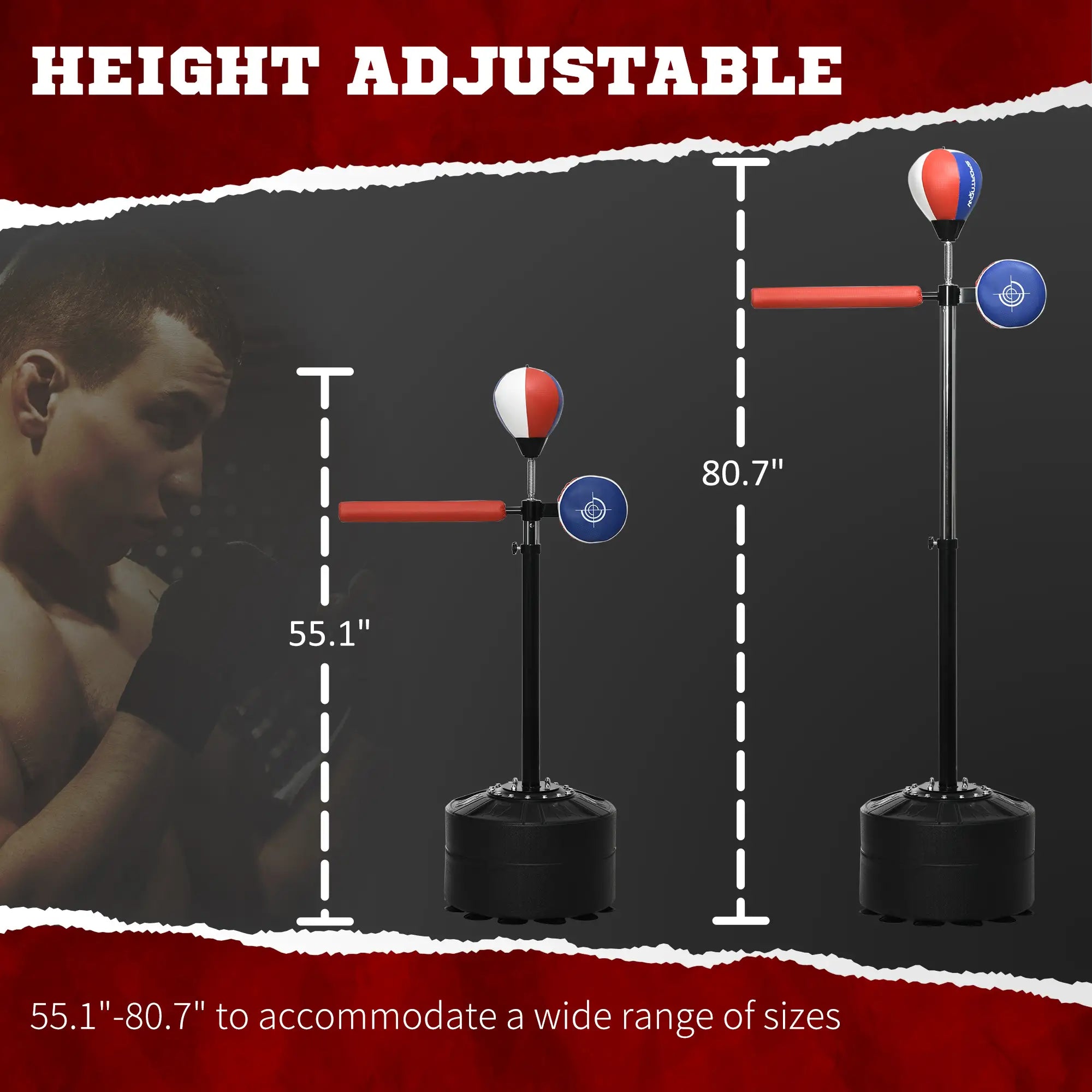 Adjustable Speed Bag, Boxing Bag, with Sand, Reflex Bar, Punching Pad, Multicoloured