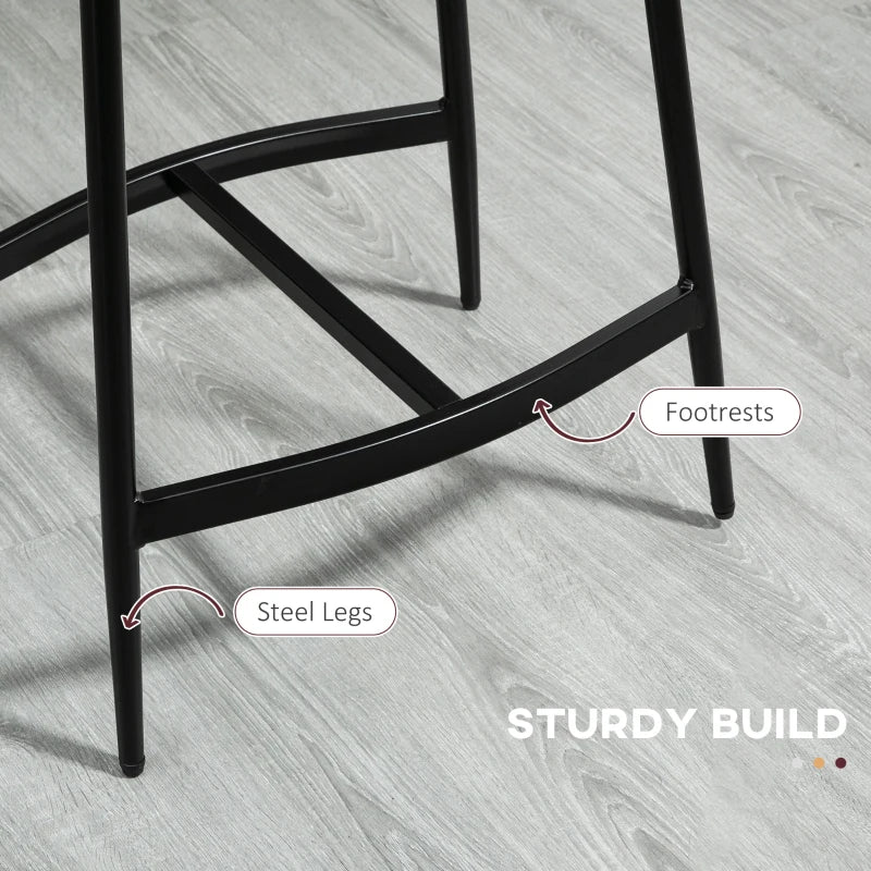 Breakfast Bar Stools Set of 2, Microfibre Upholstered Barstools, Industrial Bar Chairs with Curved Seat and Steel Frame for Dining Room, Kitchen, Grey