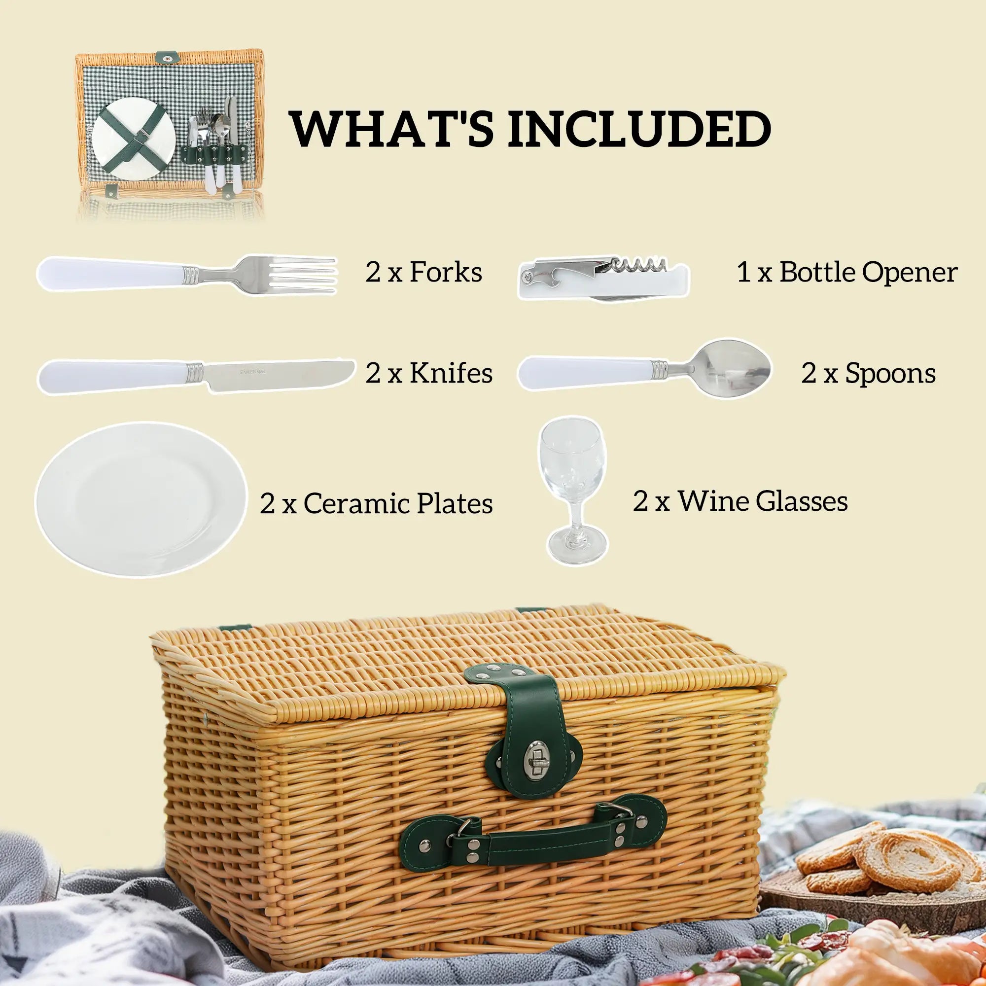 Two-Person Picnic Set, with Wicker Basket