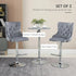 Bar Stools Set of 2, Modern Swivel & Adjustable Velvet Barstools with Button Tufted Back, Footrest, Nailhead Trim for Home Bar, Grey