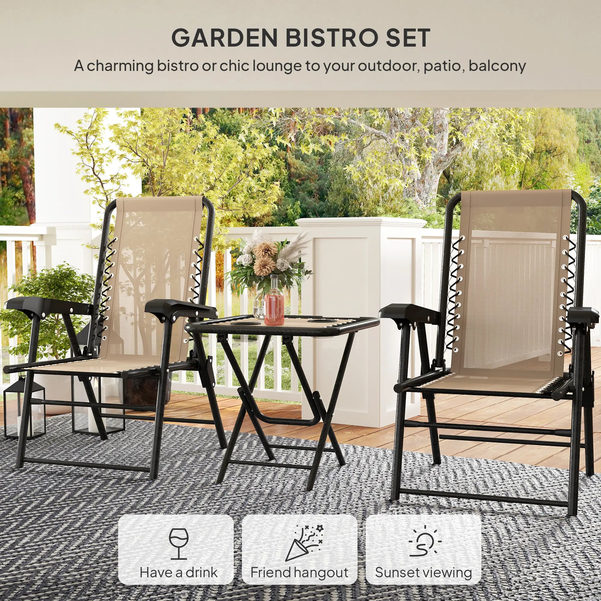 Three-Piece Garden Table and Chair Set - Khaki