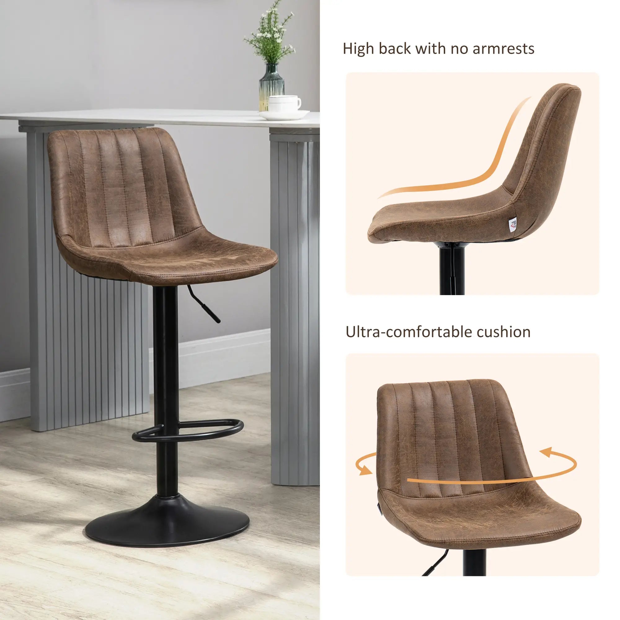Bar Stools Set of 2, Swivel Counter Height Barstools with Back, Adjustable Bar Chairs, Breakfast Dining Stools for Kitchen Island Counter with Adjustable Steel Footrest & Base, Brown 5