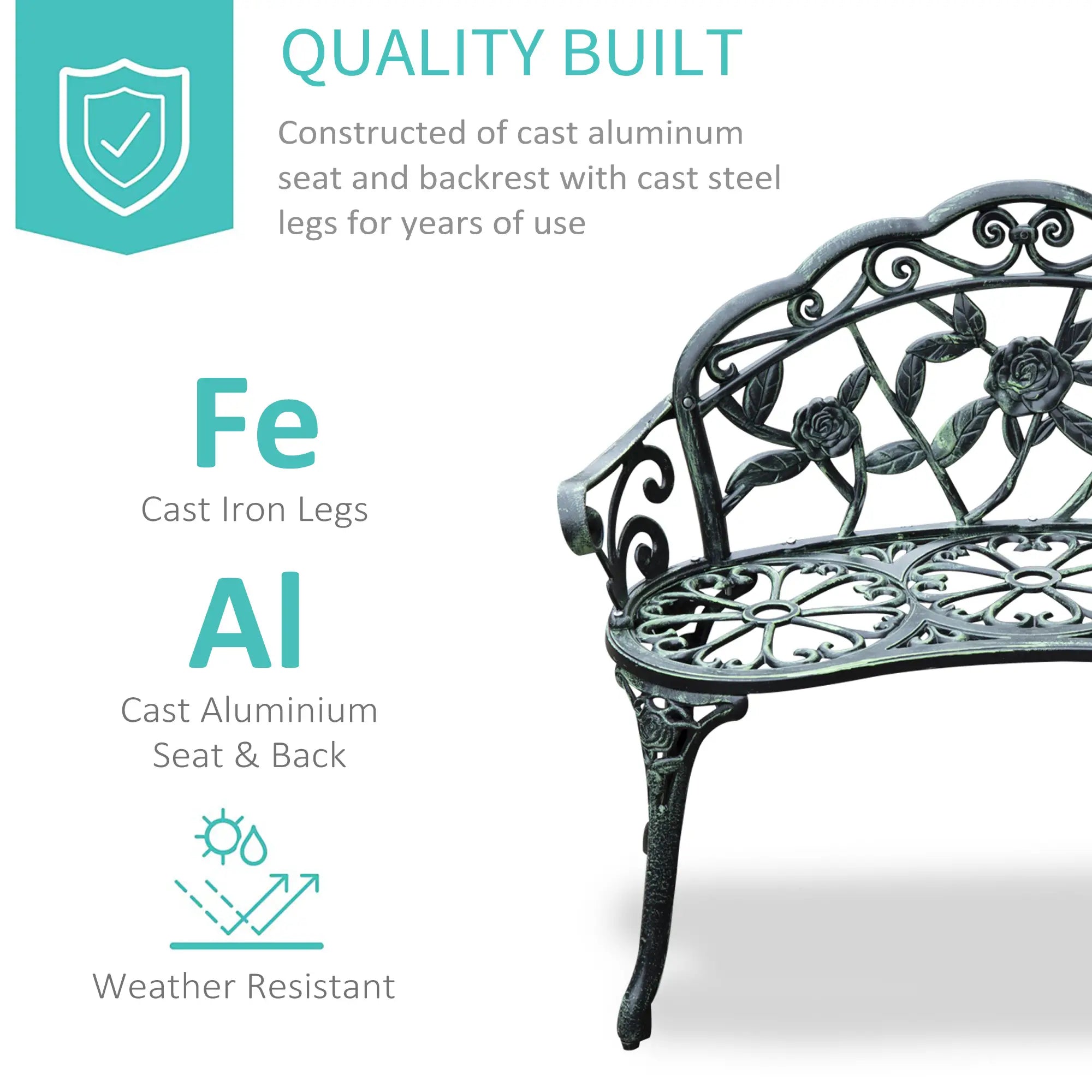Cast Aluminum Garden Bench-Antique Green