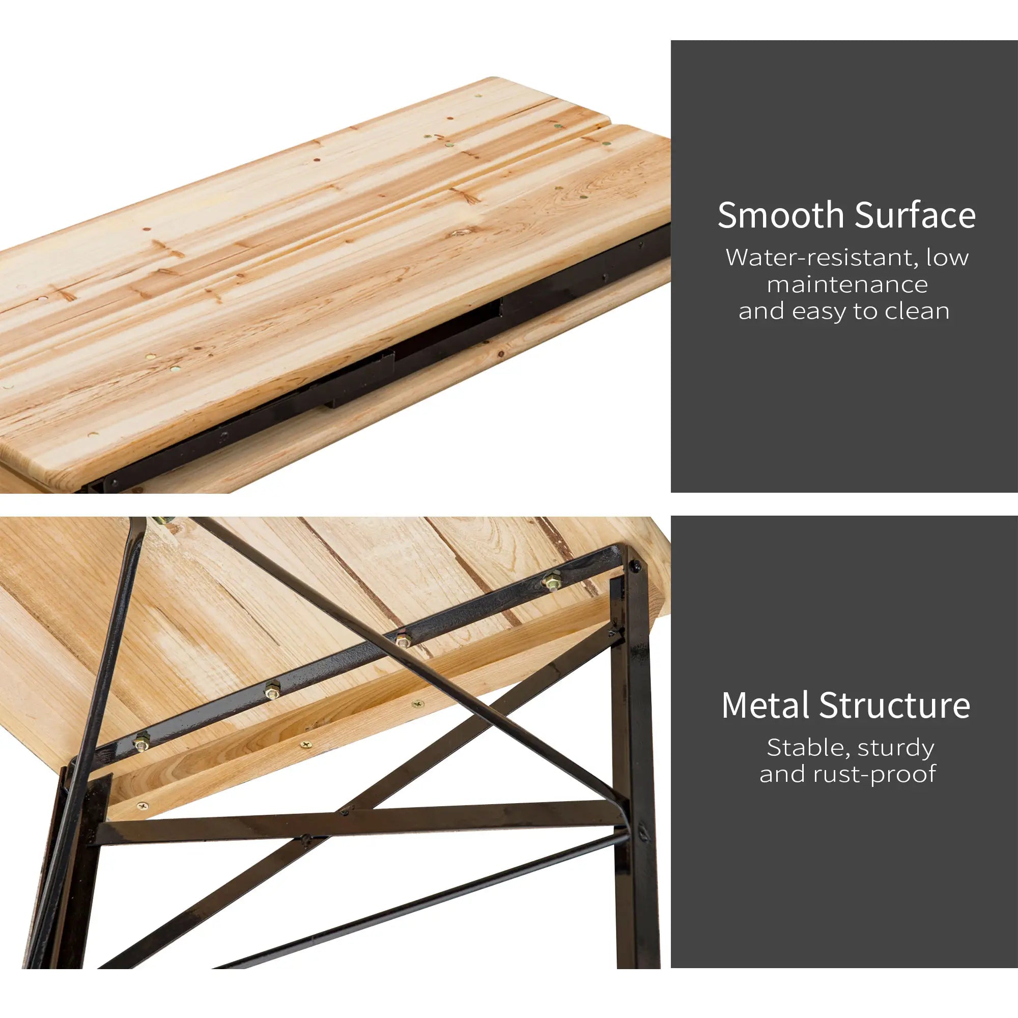Portable Folding Camping Picnic Trestle Beer Table and Bench Set Garden BBQ Chairs Stools Wooden Wood (120cm(L) x 25cm(W) x 46cm(H))