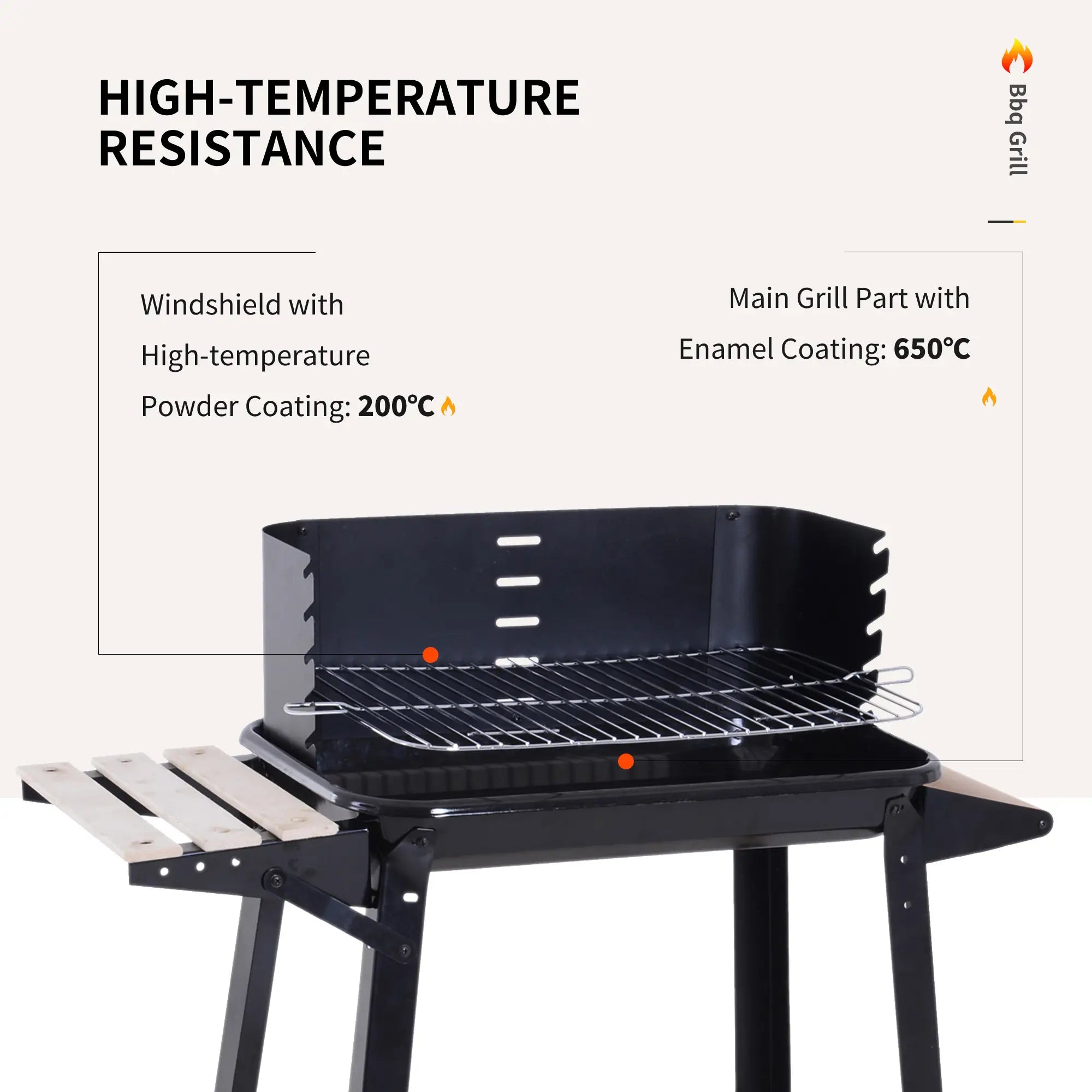 Trolley Charcoal BBQ Barbecue Grill Outdoor Patio Garden Heating Smoker with Side Trays Storage Shelf and Wheels