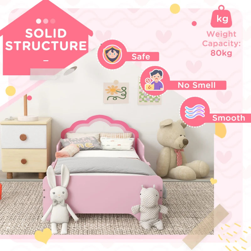 Toddler Bed Frame, Princess Bed for Kids, Cloud-Design, 143 x 74 x 55cm - Pink