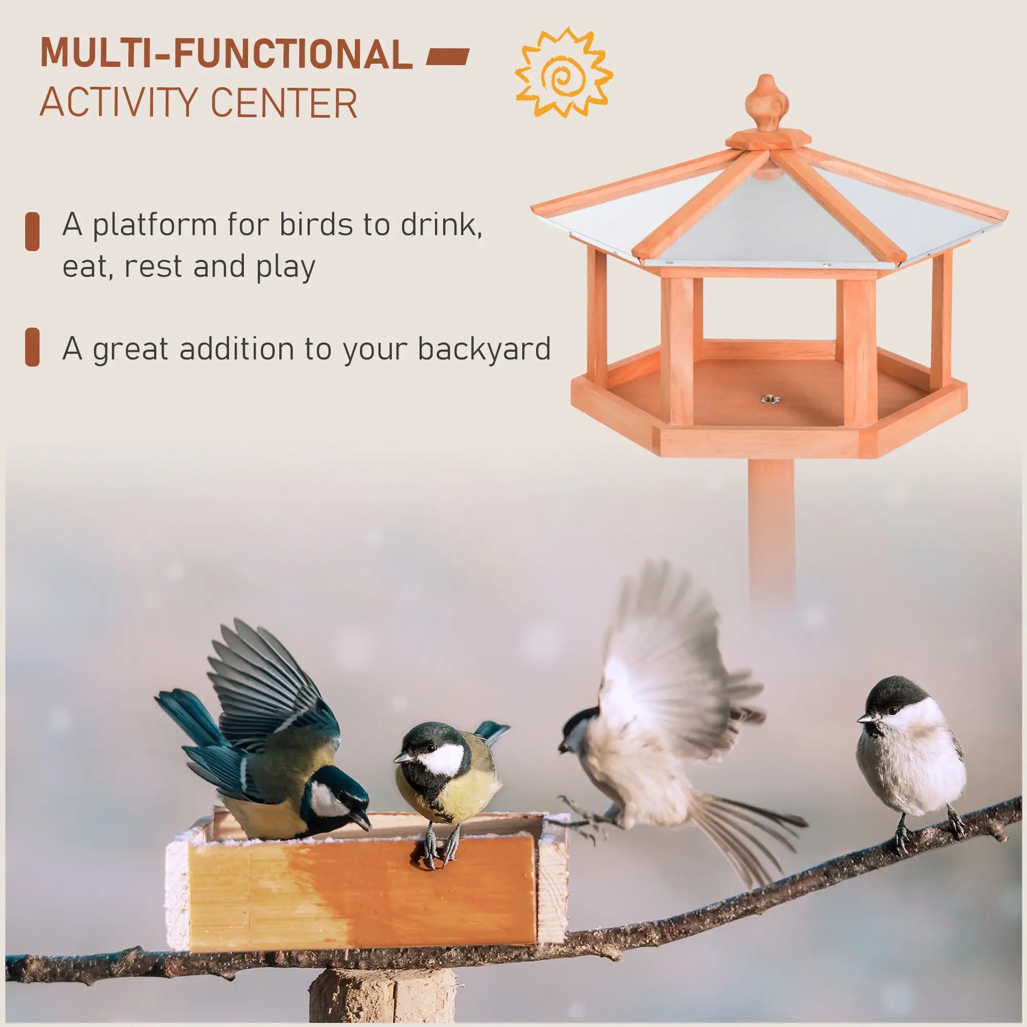 Wooden Bird Table Free Standing Feeder Garden Sheltered Feeding Station Parrot Stand Birdhouse Φ40x113cm