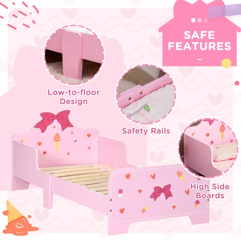 Princess-Themed Kids Toddler Bed w/ Cute Patterns, Safety Rails, for Ages 3-6 Years - Pink