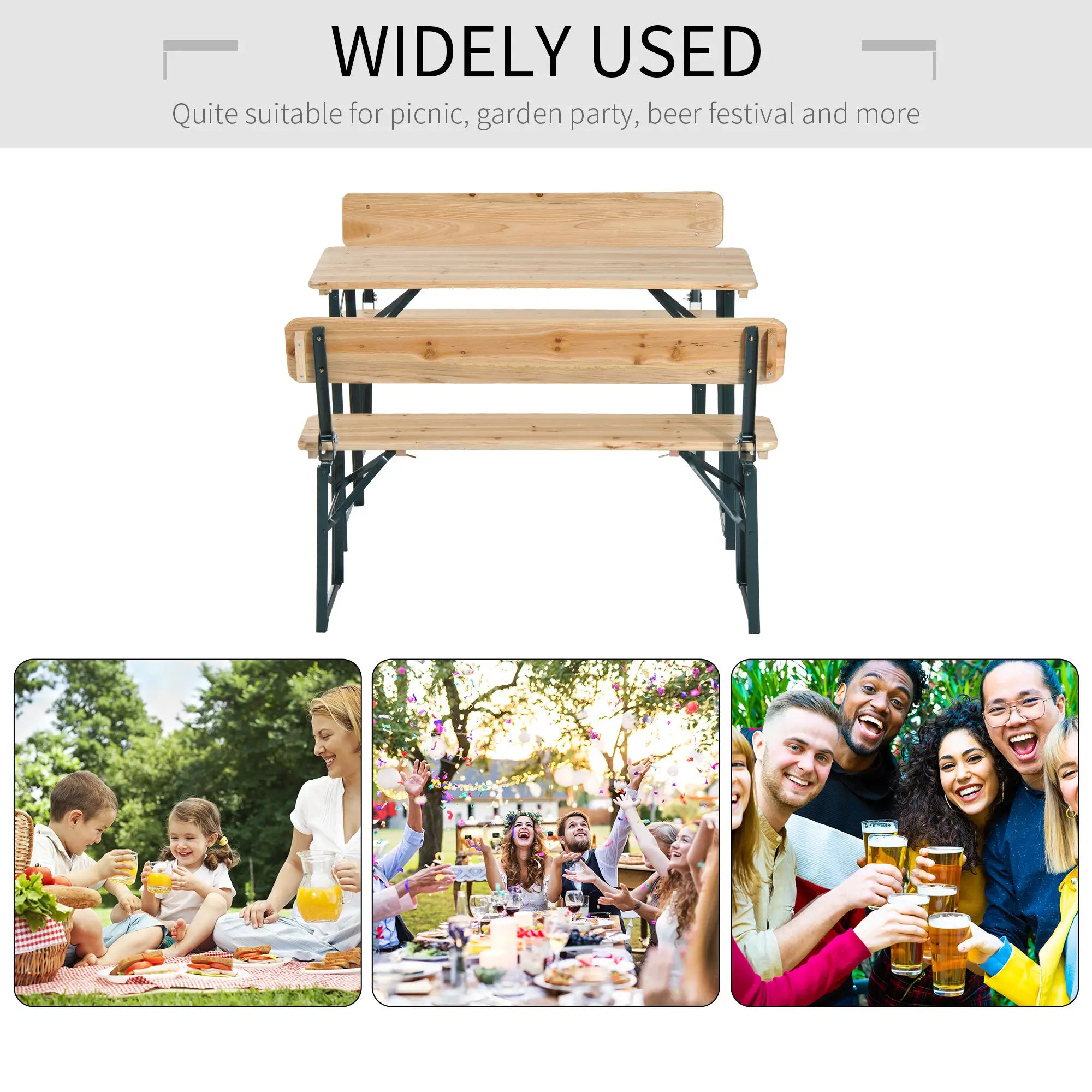 Portable Folding Camping Picnic Trestle Beer Table and 2 Bench Set Wooden Garden Furniture Patio Dining Party BBQ Chairs Stools